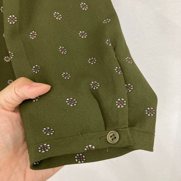 Pleione size XL Green Polka Dot V Neck Long Sleeve Popover Blouse Office - Picture 7 of 11